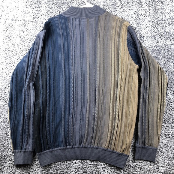 St Croix Sweater Mens Large Blue Striped Knit 1/4 Zip Mock Neck Pullover USA - Picture 3 of 10